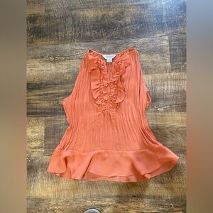Allison Taylor Orange Ruffle Pleated Blouse